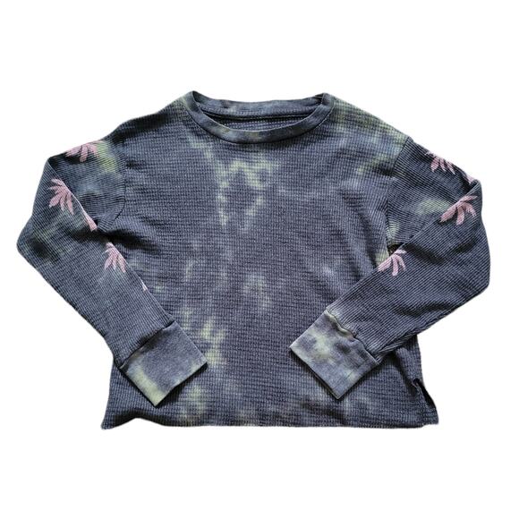 Rowdy Sprout Tie Dye Palm Tree Boxy Thermal Long Sleeve Crop Top Girl Sz 8 - Picture 7 of 7